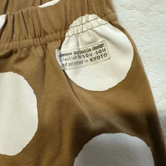 Sou Sou Pants Size M Brown Polka Dots Straight Leg Elastic Waist Japan Modern - Picture 4 of 8